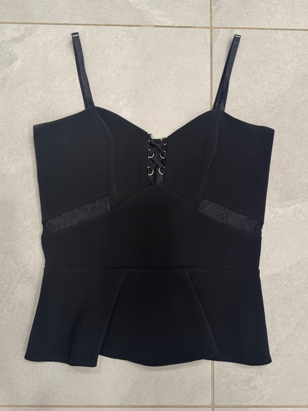 Parker Black Lace-Trim Peplum Corset Top